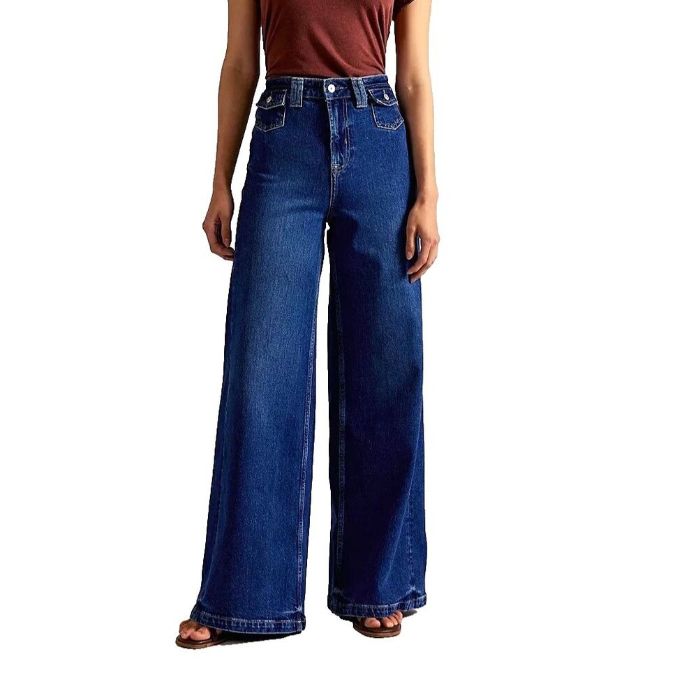Free People NWT Kellee High Rise Palazzo Wide Leg Jeans Blue Denim Size 30
